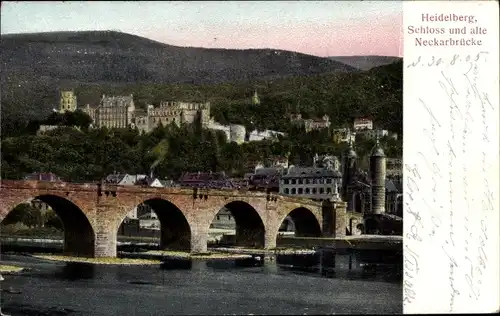 Präge Ak Heidelberg am Neckar, Schloss und alte Neckarbrücke