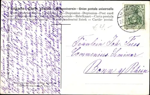 Künstler Ak Hanau, Partie an der Kinzig, Fluss, Häuser, Boot