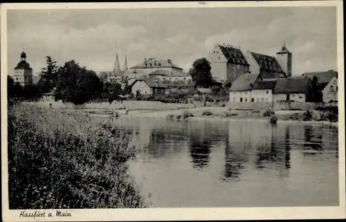 Ak Haßfurt Unterfranken, Flussufer, Teilansicht