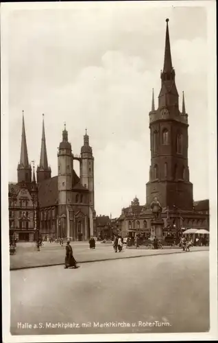 Ak Halle an der Saale, Marktplatz, Marktkirche, Roter Turm