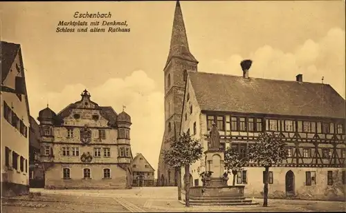 Ak Eschenbach in der Oberpfalz Bayern, Marktplatz, Denkmal, Schloss, Altes Rathaus