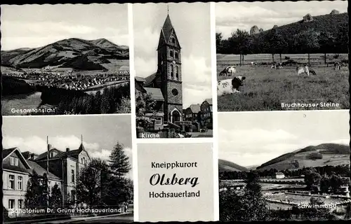 Ak Olsberg im Sauerland, Bruchhauser Steine, Sanatorium Dr. Grüne, Schwimmbad, Kirche