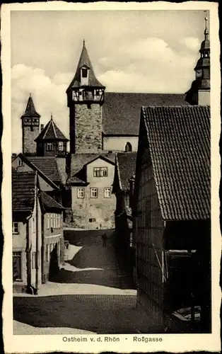 Ak Ostheim von der Rhön in Unterfranken, Roßgasse, Turm, Wohnhäuser