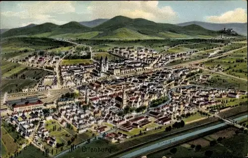 Landkarten Ak Offenburg im Schwarzwald, Totalansicht, Kinzig