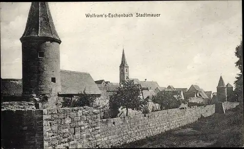 Ak Wolframs Eschenbach in Mittelfranken Bayern, Stadtmauer, Dächer der Stadt