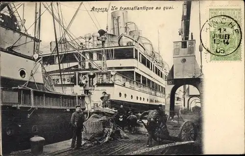 Ak Antwerpen Antwerpen Flandern, Ein Transatlantikboot am Kai