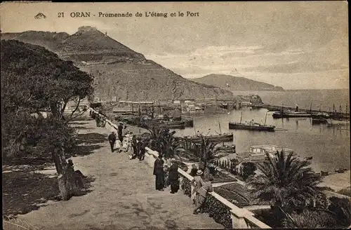 Ak Oran Algerien, Promenade von Teich und Hafen