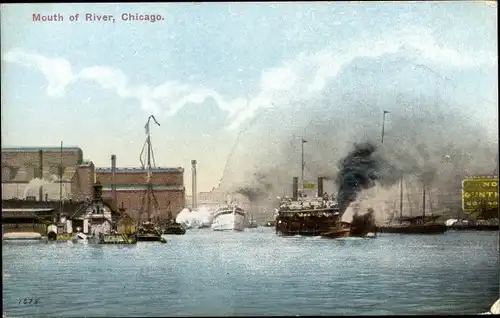 Ak Chicago Illinois USA, Mündung des Flusses