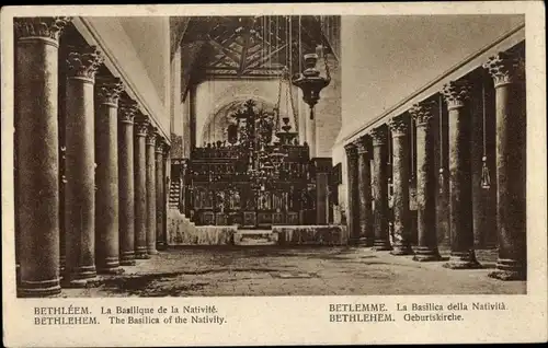 Ak Betlehem Palästina, La Basilique de la Nativité, Geburtskirche, Innenansicht