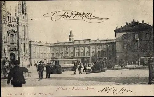 Ak Milano Mailand Lombardia, Palazzo Reale, Straßenbahn