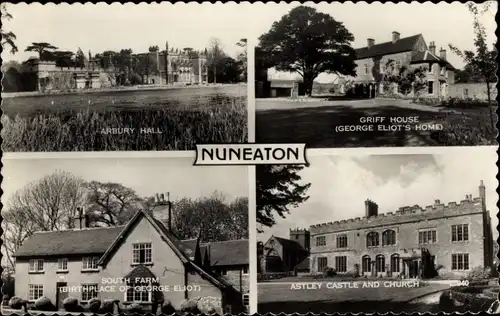 AK Nuneaton West Midlands England, Arbury Hall, Griff House, South Farm, Astley Castle, Kirche