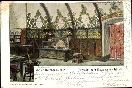 Künstler Litho Wien, Vorraum zum Ratsherren Stübchen im Wiener Rathauskeller