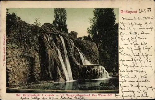 Ak Budapest Ungarn, Margaretheninsel, Wasserfall