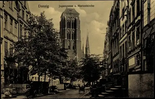 Ak Gdańsk Danzig, Jopengasse, Marienkirche
