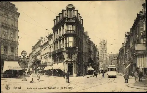 Ak Gand Gent Ostflandern, Rue de Brabant, Rue de Flandre, Straßenbahn