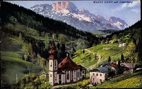 Ak Maria Gern Berchtesgaden in Oberbayern, Kirche, Untersberg