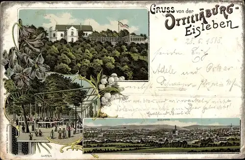 Litho Lutherstadt Eisleben, Panorama, Gastwirtschaft Ottiliäburg, Garten