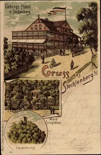 Litho Stecklenberg Thale im Harz, Gebirgshotel, Waldsitzplätze, Lauenburg