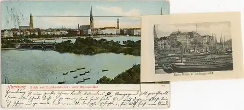Leporello Ak Hamburg Mitte Altstadt, Lombartsbrücke, Binnenalster, Ecke Kajen und Rödingsmarkt
