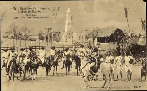 Ak Hamburg Eimsbüttel Stellingen, Carl Hagenbecks Tierpark, Äthopien, Szene aus Friedensschluss