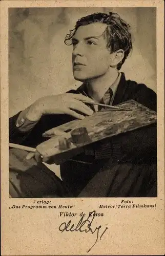 Ak Schauspieler Viktor de Kowa, Portrait mit Malerpalette, Autogramm