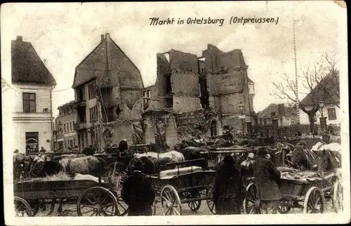 Ak Szczytno Ortelsburg Ostpreußen, Marktplatz, Kriegszerstörungen, I. WK