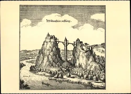 Künstler Ak Merian, Leibertingen in Baden, Burg Wildenstein an der Donau, Festung im Jahr 1652