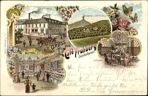 Litho Sondershausen im Kyffhäuserkreis Thüringen, Cafe Frohberg, Cafesalon