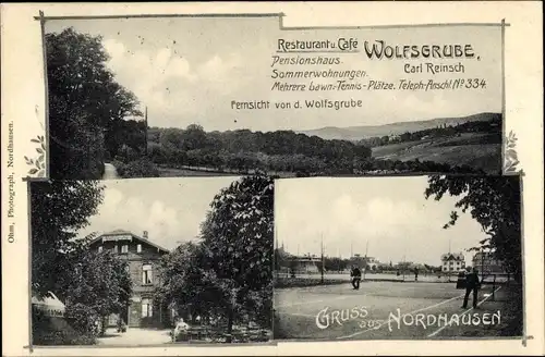 Ak Nordhausen am Harz, Restaurant-Café Wolfsgrube, Tennisplatz