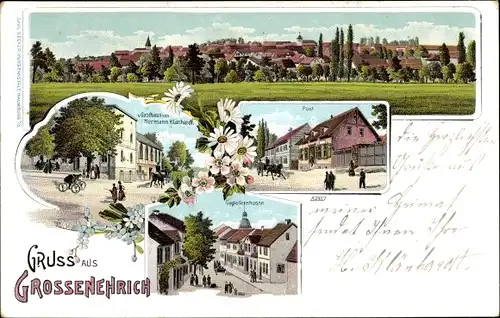 Litho Großenehrich im Kyffhäuserkreis, Gasthaus, Kapellenstraße, Post, Panorama