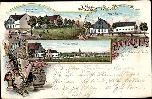 Litho Dänkritz Neukirchen an der Pleiße, Gasthof, Gesamtansicht