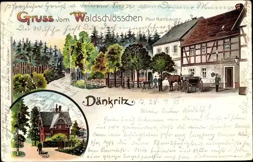 Litho Dänkritz Neukirchen in Sachsen, Gasthaus Waldschlösschen, Inh. P. Hallbauer, Forsthaus