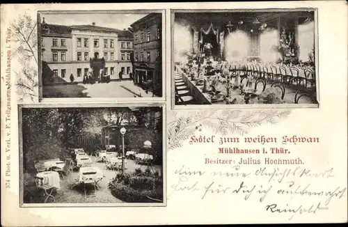 Ak Mühlhausen in Thüringen, Hotel zum weißen Schwan, Garten, Saal