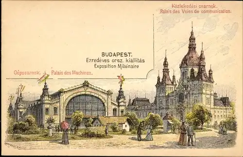 Ganzsachen Künstler Litho Dörret, Budapest Ungarn, Ausstellung, Palast der Kommunikationswege