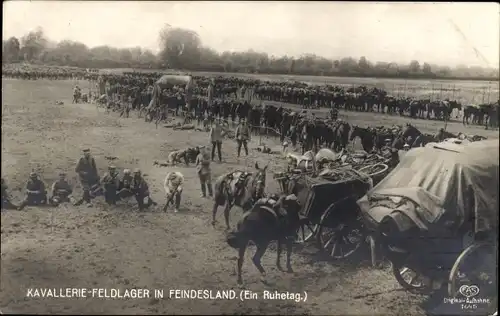 Ak Kavallerie-Feldlager in Feindesland, Ruhetag, Deutsche Soldaten, I. WK