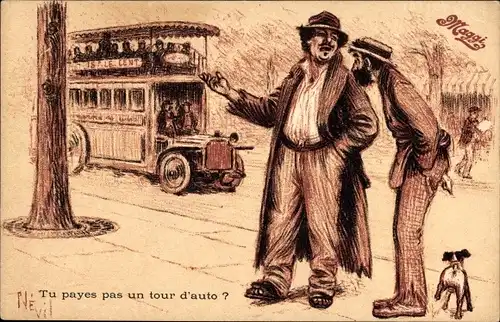 Künstler Ak Landstreicher, Bus, Maggi Reklame