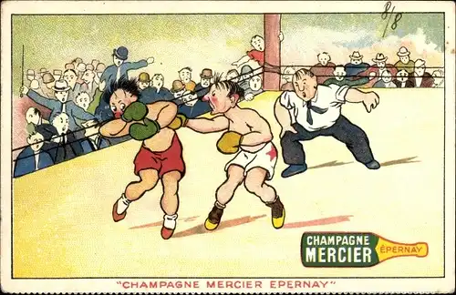 Ak Boxkampf, Arena, Zuschauer, Werbung, Champagne Mercier