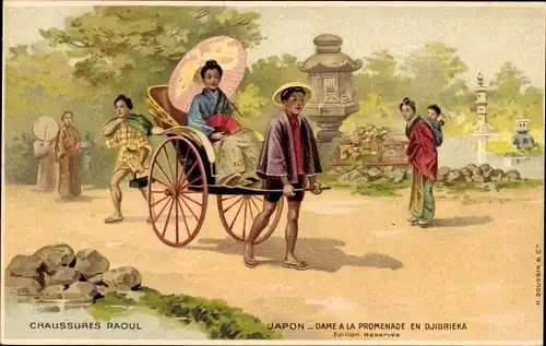 Ak Japan, Dame auf einem Spaziergang in Djiurieka