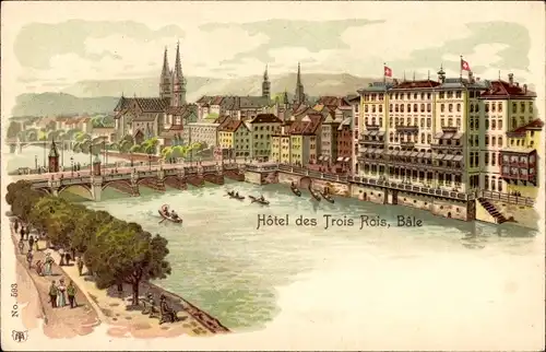 Litho Basel Basel Stadt Schweiz, Hotel des Trois Rois