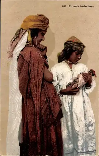 Ak Beduinen, Frau mit Tochter, Puppen, Maghreb