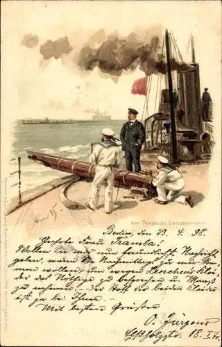 Künstler Litho Bohrdt, Hans, Am Torpedo Lancierrohr, Deutsche Seeleute, Kriegsschiff