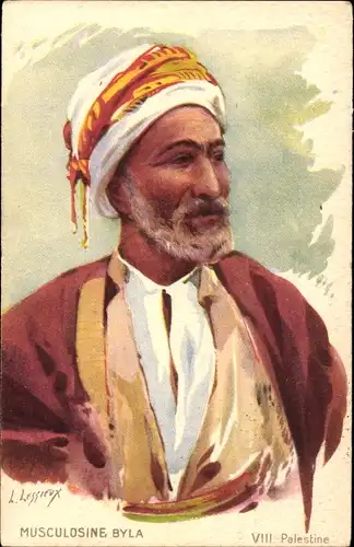 Künstler Ak Lessieux, L., Palästina, Mann in Tracht, Turban