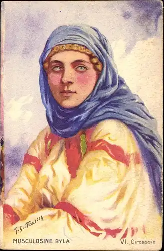 Künstler Ak Fonseca, Tscherkessen, Frau in Tracht, Portrait