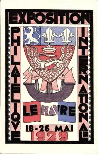 Wappen Ak Le Havre Seine Maritime, Internationale Philatelieausstellung 1929