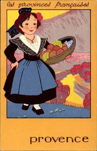 Ak Provence, Junge Frau in Volkstracht, Korb, Früchte