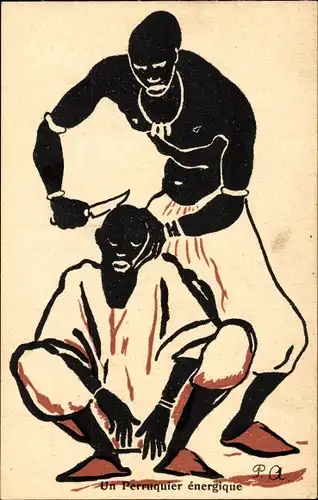 Künstler Ak Paris 1931, Kolonialausstellung, Ein energischer Perückenmacher