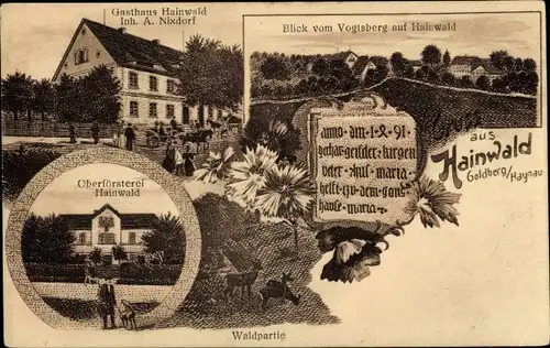 Litho Hainwald Kreis Złotoryja Goldberg Schlesien, Gasthaus, Oberförsterei