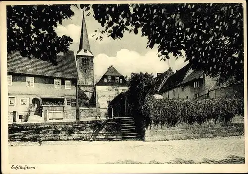 Ak Schlüchtern in Hessen, Ortspartie, Kirche