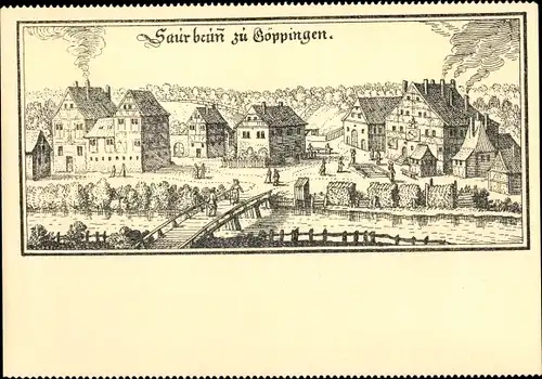 Künstler Ak Merian, Sauerbrunnen Göppingen in Württemberg, Teilansicht