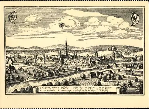 Künstler Ak Merian, Wangen im Allgäu, Stadtansicht im Jahr 1652